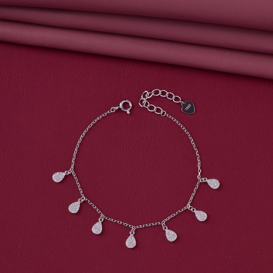 Elegant Teardrop Dangle Charm Bracelet in Pure 92.5 Sterling Silver – Adjustable Fit
