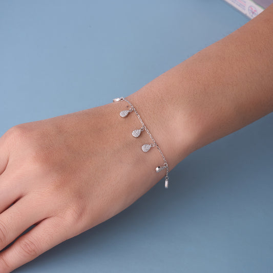 Elegant Teardrop Dangle Charm Bracelet in Pure 92.5 Sterling Silver – Adjustable Fit