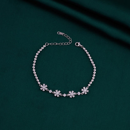 Elegant Floral Crystal Bracelet in Pure 92.5 Sterling Silver – Adjustable Fit