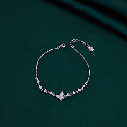 Elegant Mother of Pearl Butterfly Bracelet in Pure 92.5 Sterling Silver – Adjustable Fit