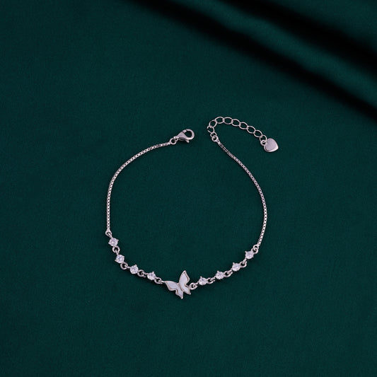 Elegant Mother of Pearl Butterfly Bracelet in Pure 92.5 Sterling Silver – Adjustable Fit