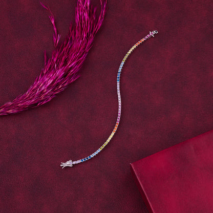 Vibrant Rainbow Tennis Bracelet with Multicolor Stones in Pure 92.5 Sterling Silver