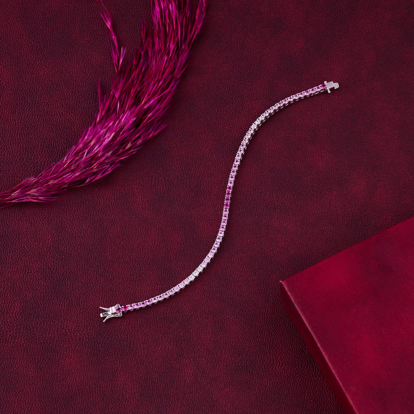 elegant pink gradient tennis bracelet in silver in pure 92.5 sterling silver