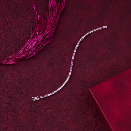 Elegant Pink Gradient Tennis Bracelet in Silver in Pure 92.5 Sterling Silver