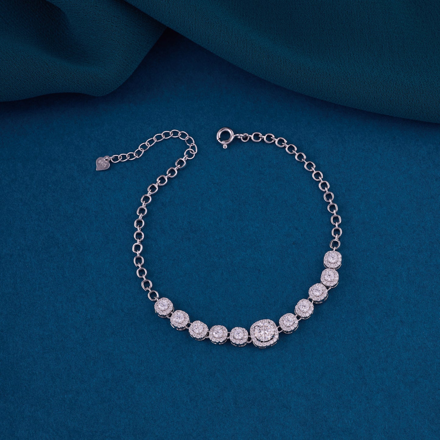 elegant halo gra-certified moissanite diamond bracelet in pure 92.5 sterling silver – adjustable fit