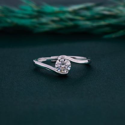 Elegant Wave Design Solitaire Ring in Pure 92.5 Sterling Silver – Adjustable Size