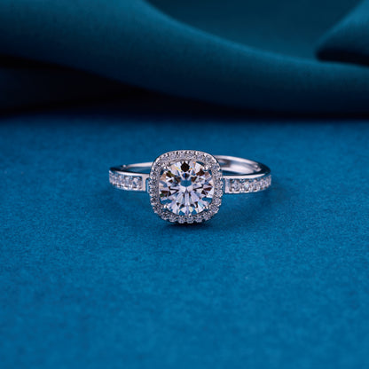 Elegant Cushion Halo Solitaire Ring in Pure 92.5 Sterling Silver – Adjustable Size