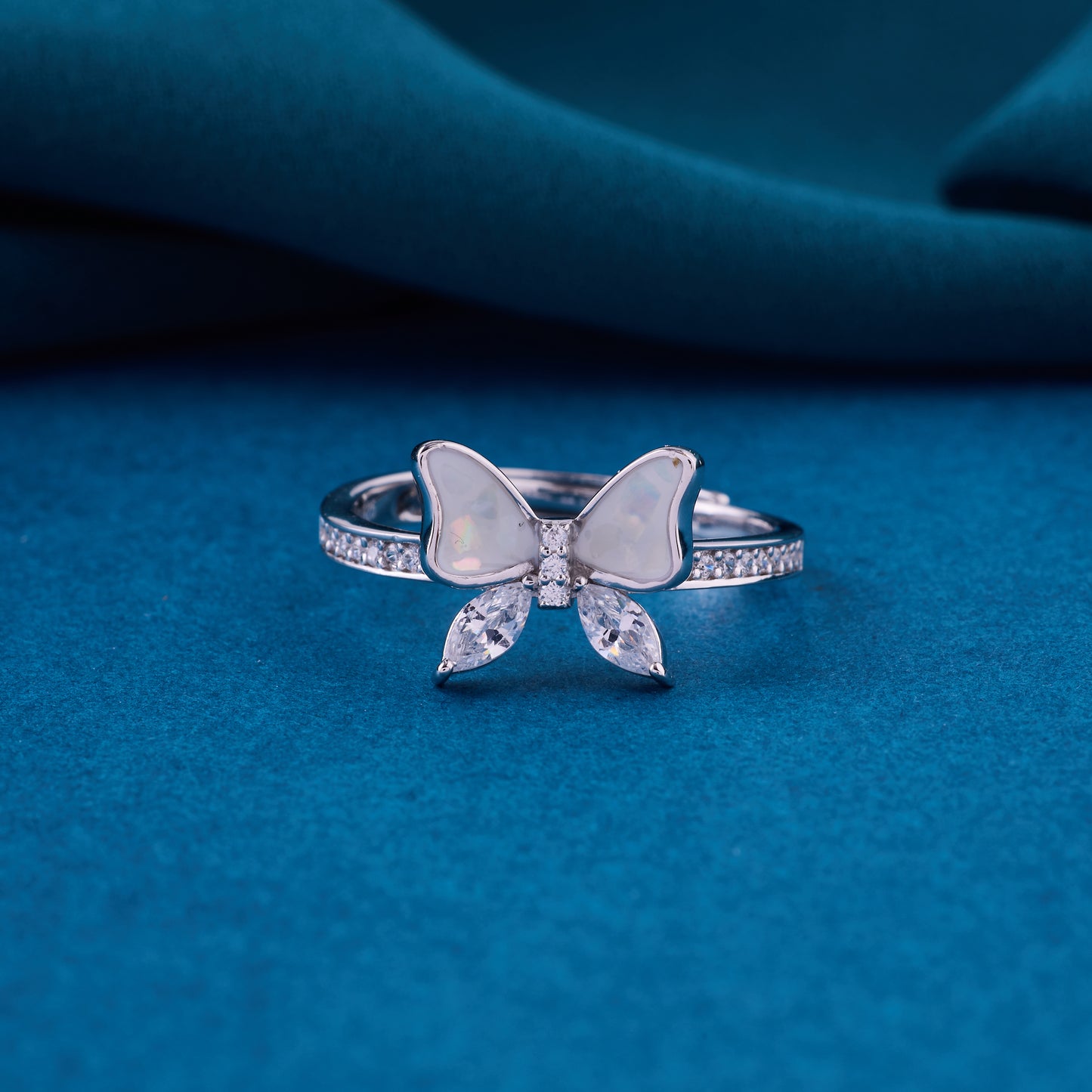 elegant butterfly design ring in pure 92.5 sterling silver with sparkling pavé band – adjustable size