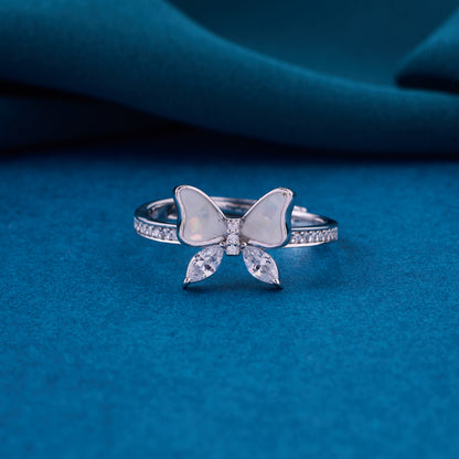 Elegant Butterfly Design Ring in Pure 92.5 Sterling Silver with Sparkling Pavé Band – Adjustable Size