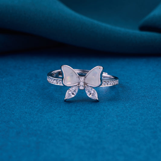 Elegant Butterfly Design Ring in Pure 92.5 Sterling Silver with Sparkling Pavé Band – Adjustable Size