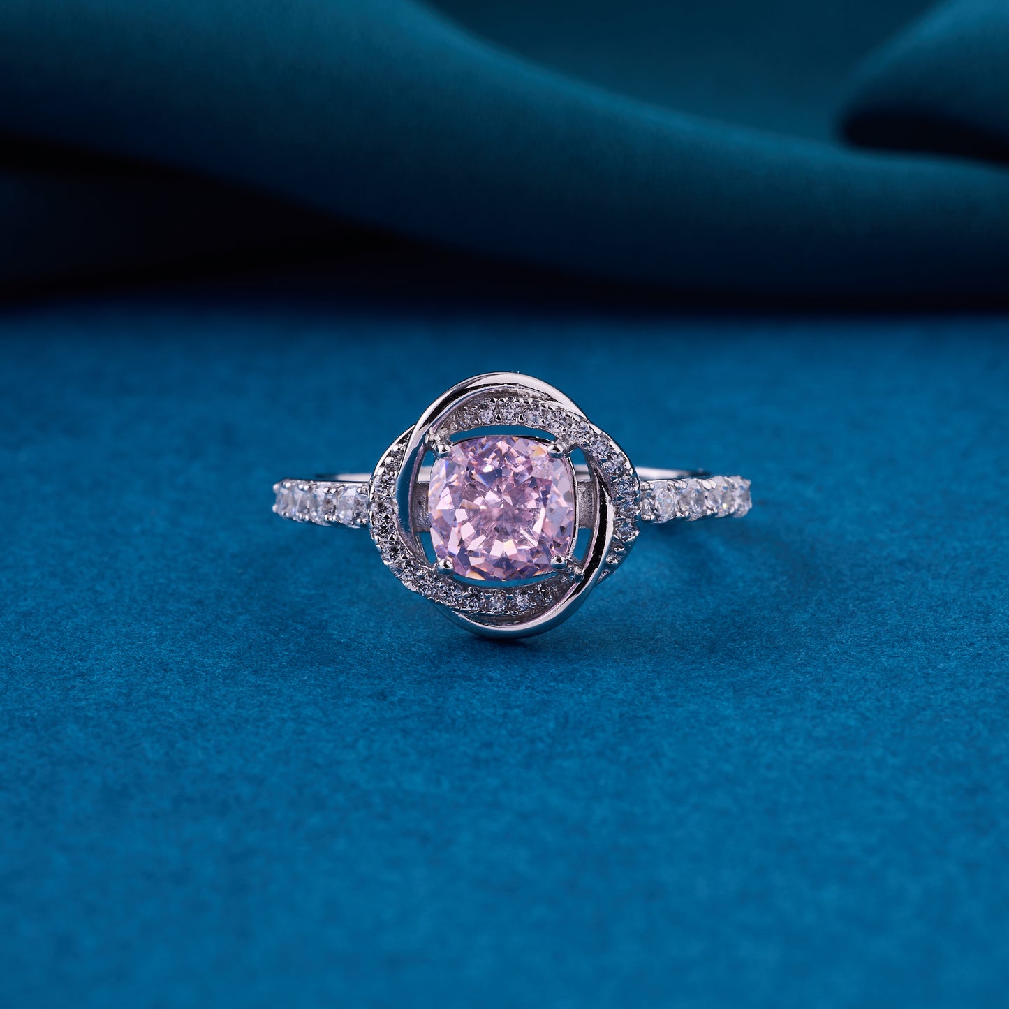 elegant solitaire halo ring in pure 92.5 sterling silver with pavé band – adjustable size