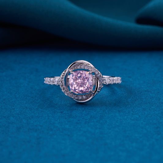 Elegant Solitaire Halo Ring in Pure 92.5 Sterling Silver with Pavé Band – Adjustable Size