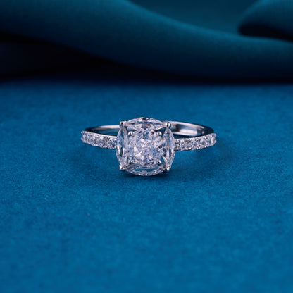 Elegant Cushion-Cut Solitaire Ring in Pure 92.5 Sterling Silver with Sparkling Pavé Band – Adjustable Size