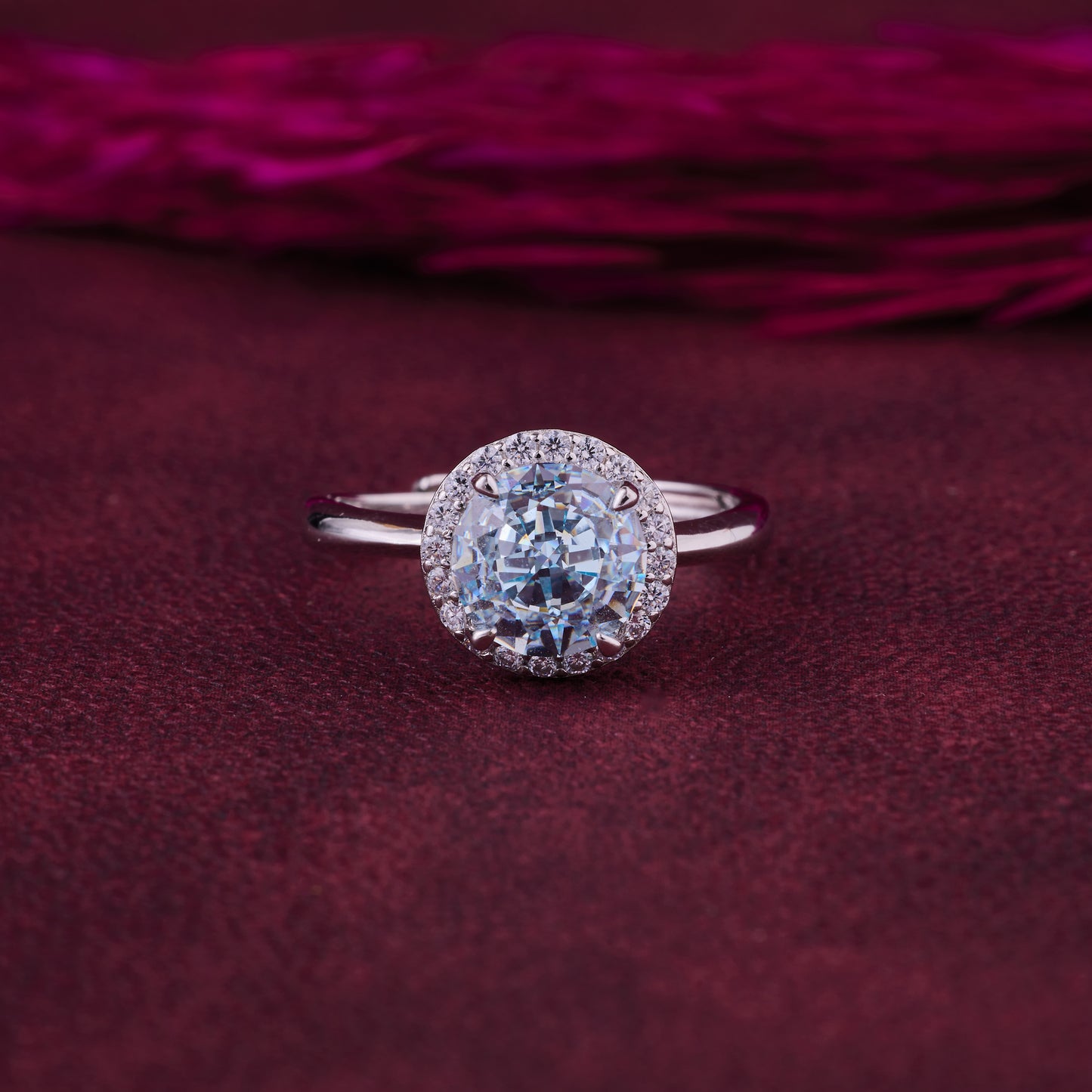 elegant round halo solitaire ring in pure 92.5 sterling silver – adjustable size