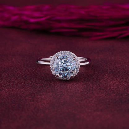 Elegant Round Halo Solitaire Ring in Pure 92.5 Sterling Silver – Adjustable Size