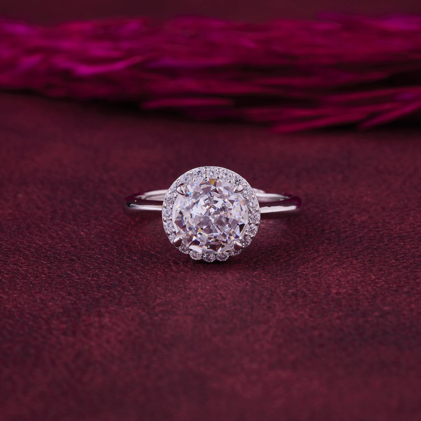 elegant round halo solitaire ring in pure 92.5 sterling silver – adjustable size