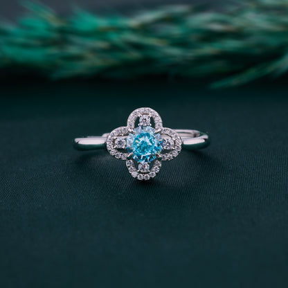 Elegant Clover Halo Solitaire Ring in Pure 92.5 Sterling Silver – Adjustable Size
