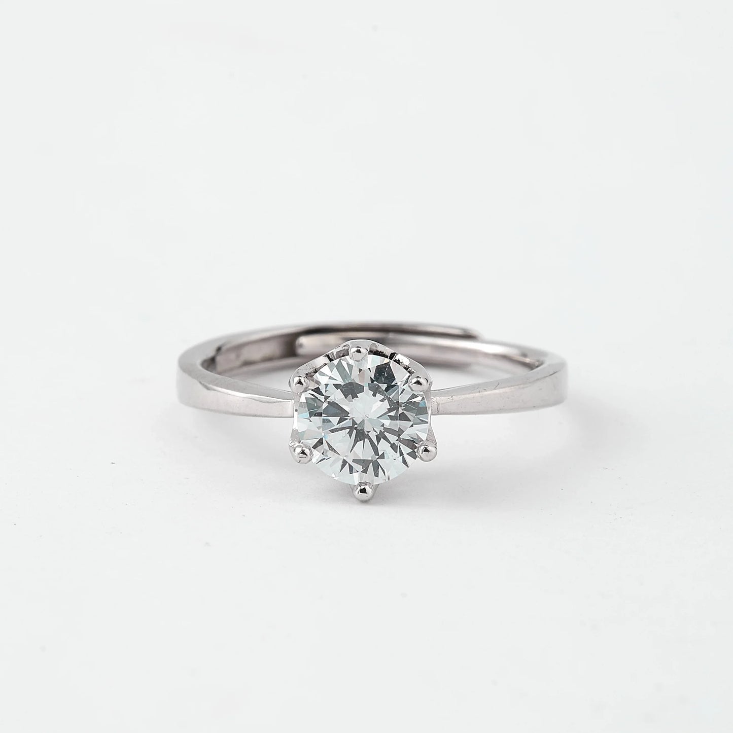 elegant round-cut diamond solitaire ring in 92.5 sterling silver – adjustable size