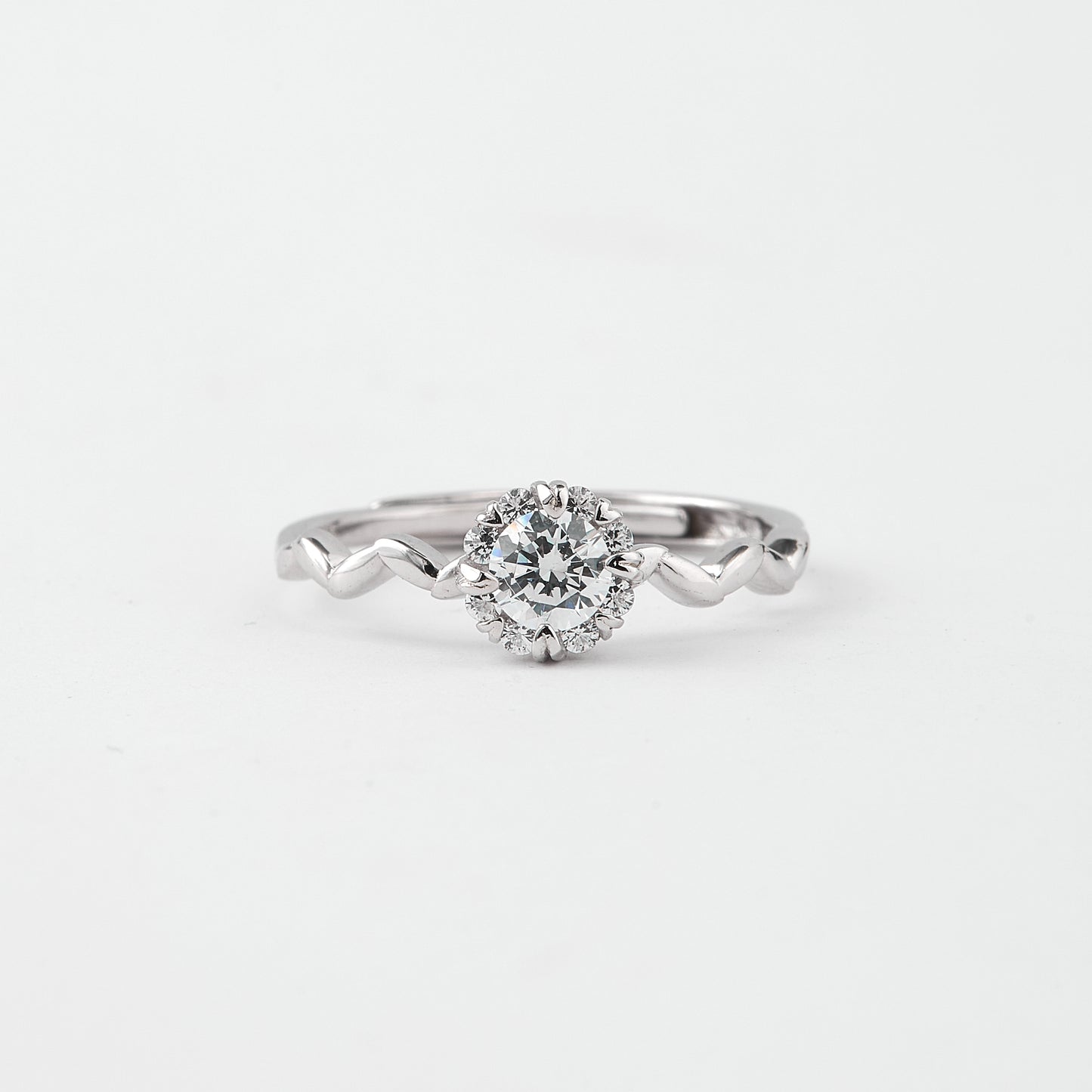 elegant heart band halo solitaire ring in pure 92.5 sterling silver – adjustable size