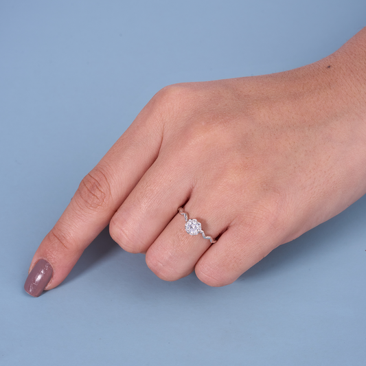 Elegant Heart Band Halo Solitaire Ring in Pure 92.5 Sterling Silver – Adjustable Size
