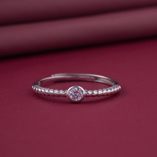 Minimalist Beaded Band Solitaire Ring in Pure 92.5 Sterling Silver – Adjustable Size