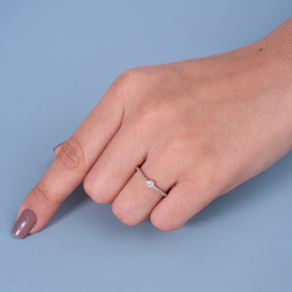 Minimalist Beaded Band Solitaire Ring in Pure 92.5 Sterling Silver – Adjustable Size