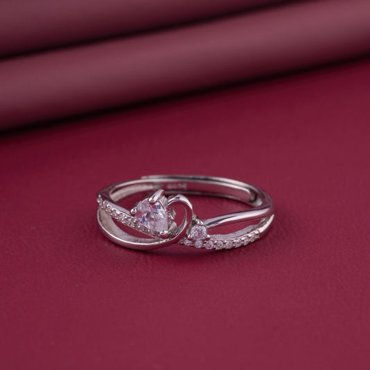 Elegant Twist Heart Solitaire Ring in Pure 92.5 Sterling Silver – Adjustable Size