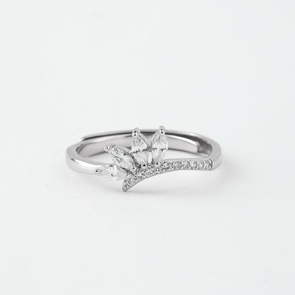 Elegant Marquise Leaf Design Ring in Pure 92.5 Sterling Silver – Adjustable Size