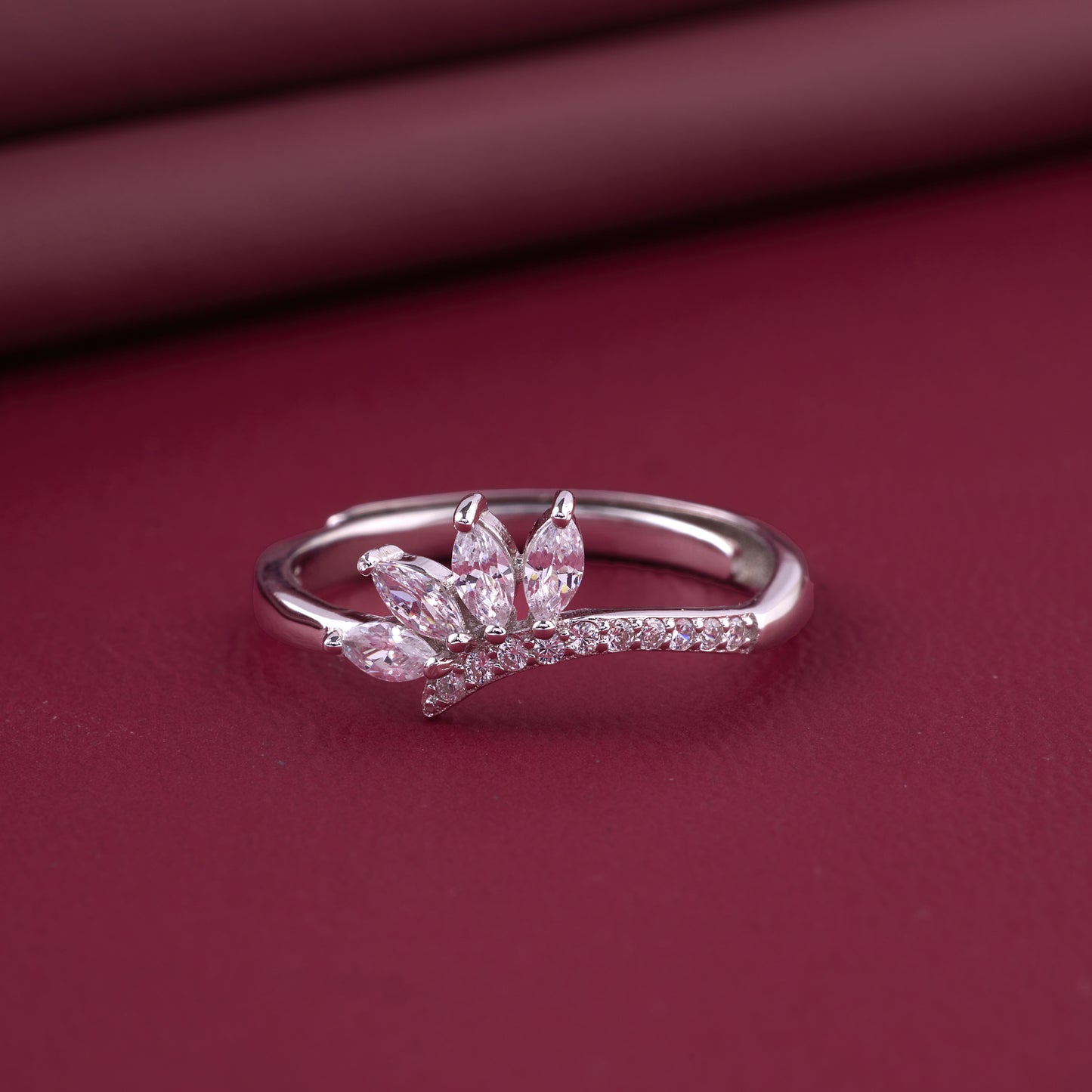 elegant marquise leaf design ring in pure 92.5 sterling silver – adjustable size