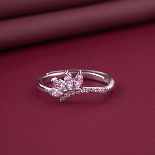 Elegant Marquise Leaf Design Ring in Pure 92.5 Sterling Silver – Adjustable Size