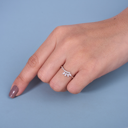 Elegant Marquise Leaf Design Ring in Pure 92.5 Sterling Silver – Adjustable Size