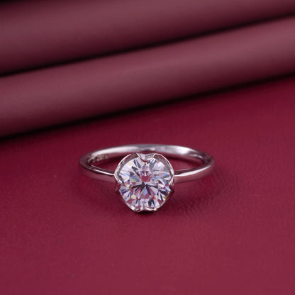 Elegant Round Brilliant Solitaire Ring in 92.5 Sterling Silver – Adjustable Size