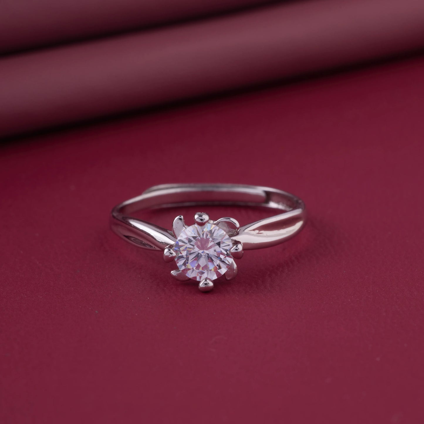 classic round cut cz floral ring in 92.5 sterling silver – adjustable size