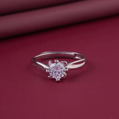 Classic Round Cut CZ Floral Ring in 92.5 Sterling Silver – Adjustable Size