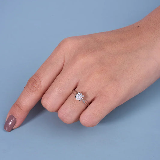 Classic Round Cut CZ Floral Ring in 92.5 Sterling Silver – Adjustable Size