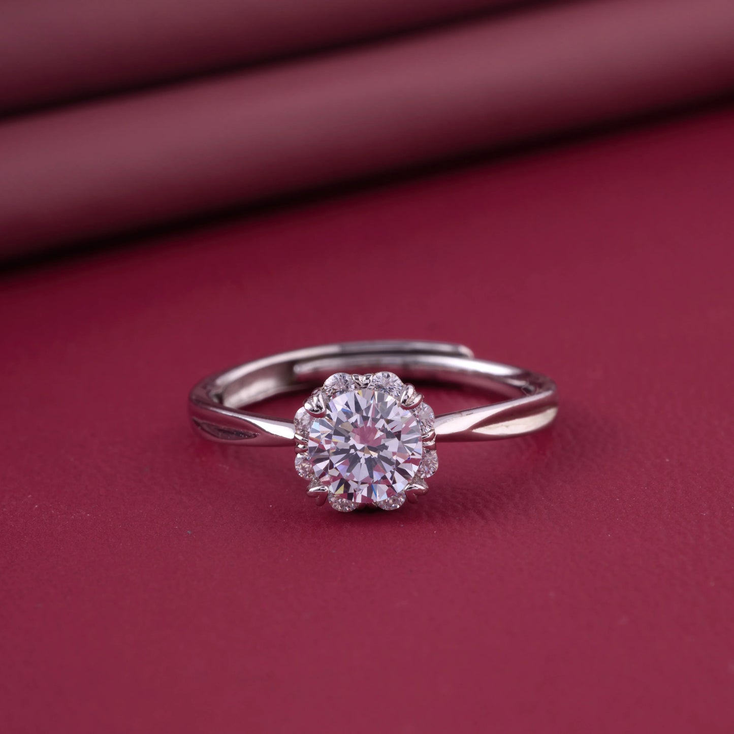 elegant halo solitaire ring in pure 92.5 sterling silver – adjustable size