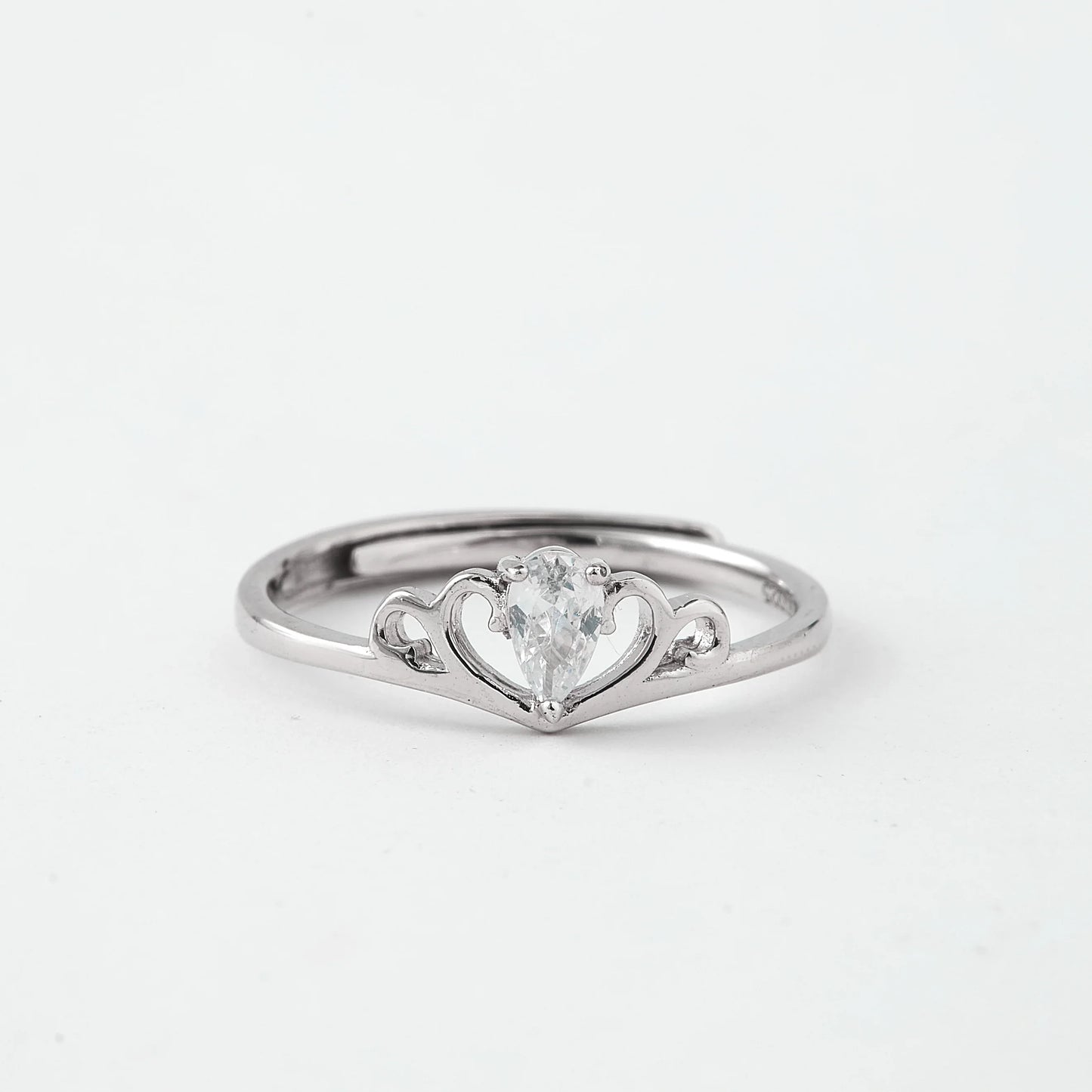 romantic heart design solitaire ring in pure 92.5 sterling silver – adjustable size