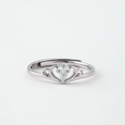 Romantic Heart Design Solitaire Ring in Pure 92.5 Sterling Silver – Adjustable Size