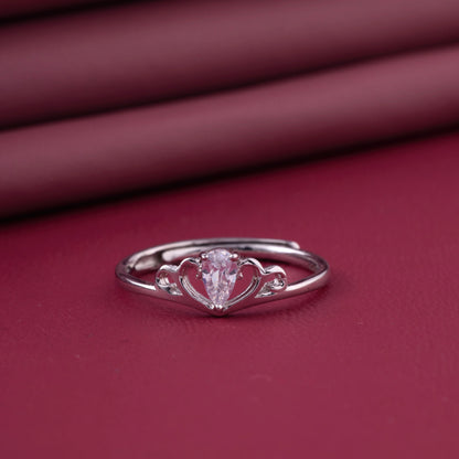 Romantic Heart Design Solitaire Ring in Pure 92.5 Sterling Silver – Adjustable Size