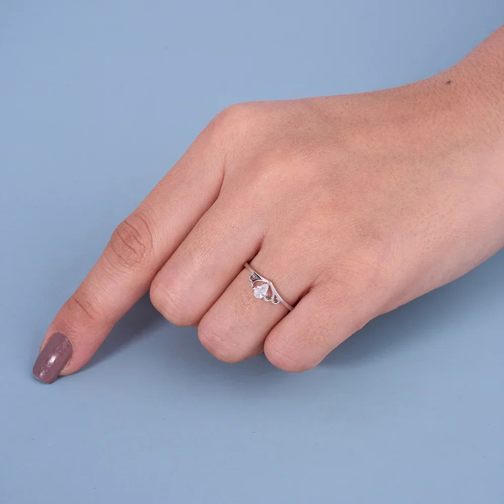 romantic heart design solitaire ring in pure 92.5 sterling silver – adjustable size