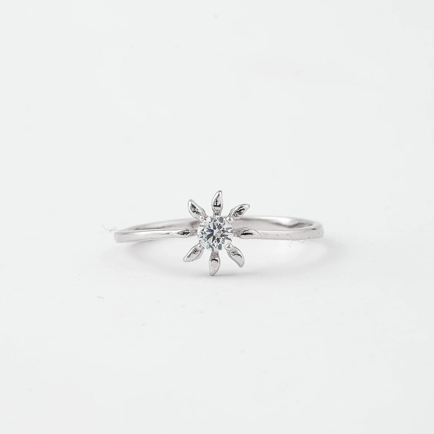 delicate sunburst solitaire ring in pure 92.5 sterling silver – adjustable size