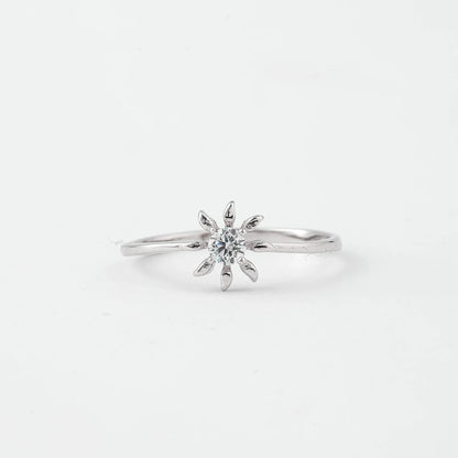 Delicate Sunburst Solitaire Ring in Pure 92.5 Sterling Silver – Adjustable Size