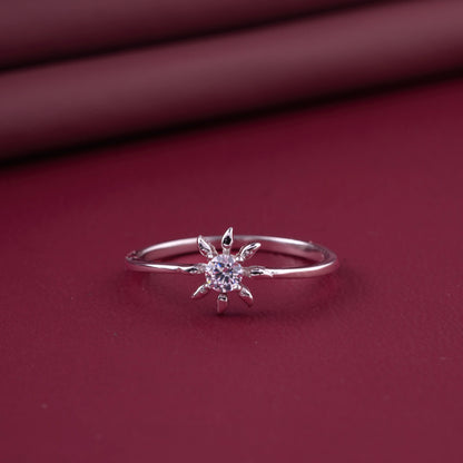 Delicate Sunburst Solitaire Ring in Pure 92.5 Sterling Silver – Adjustable Size