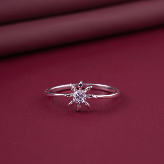 Delicate Sunburst Solitaire Ring in Pure 92.5 Sterling Silver – Adjustable Size