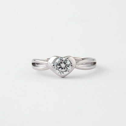 Modern Heart Solitaire Ring in Pure 92.5 Sterling Silver – Adjustable Size