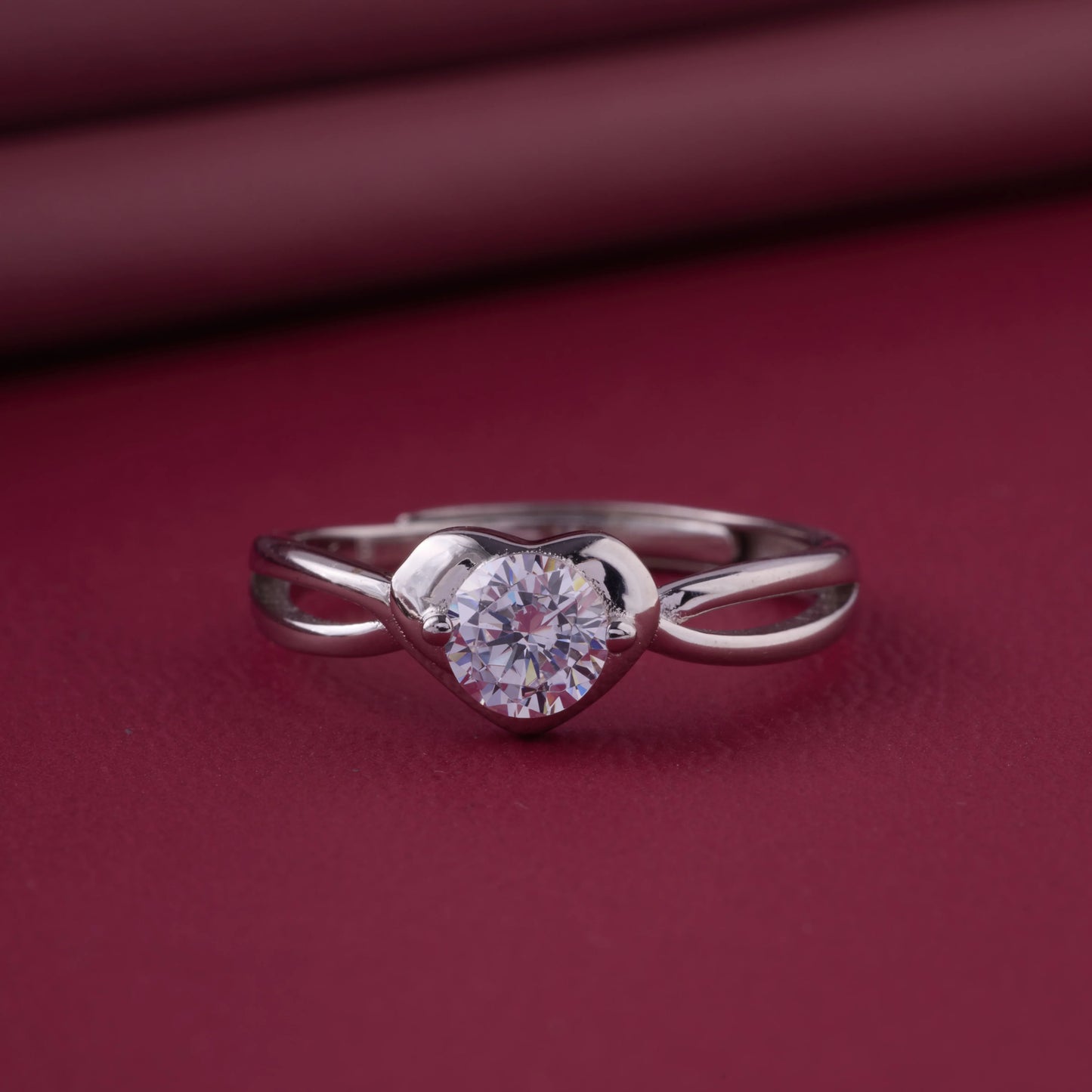 modern heart solitaire ring in pure 92.5 sterling silver – adjustable size