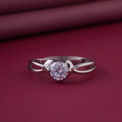 Modern Heart Solitaire Ring in Pure 92.5 Sterling Silver – Adjustable Size