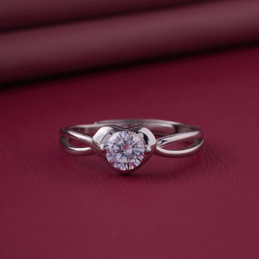 Modern Heart Solitaire Ring in Pure 92.5 Sterling Silver – Adjustable Size