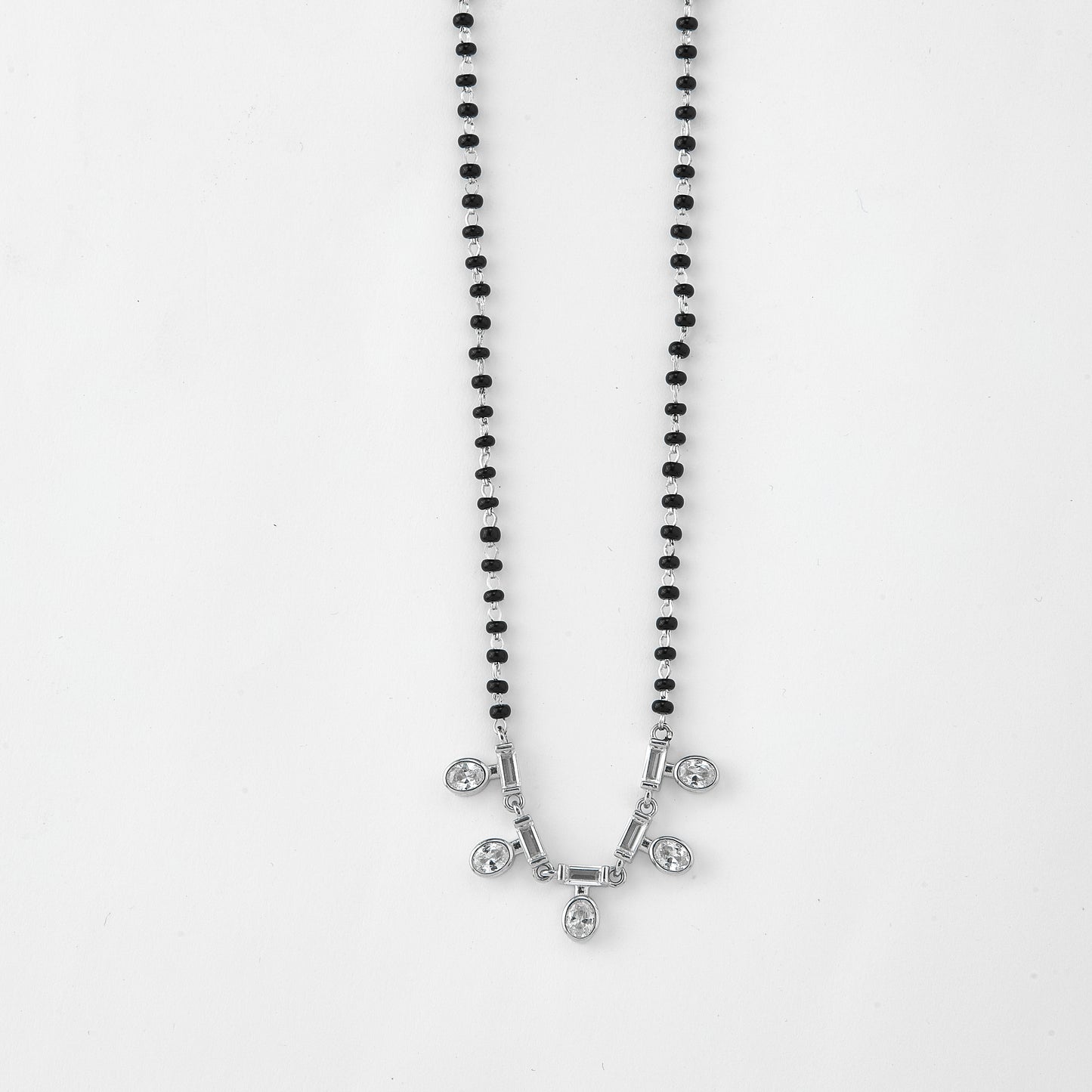 elegant black beaded mangalsutra with cz bar & drop charm design