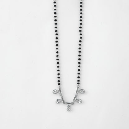 Elegant Black Beaded Mangalsutra with CZ Bar & Drop Charm Design